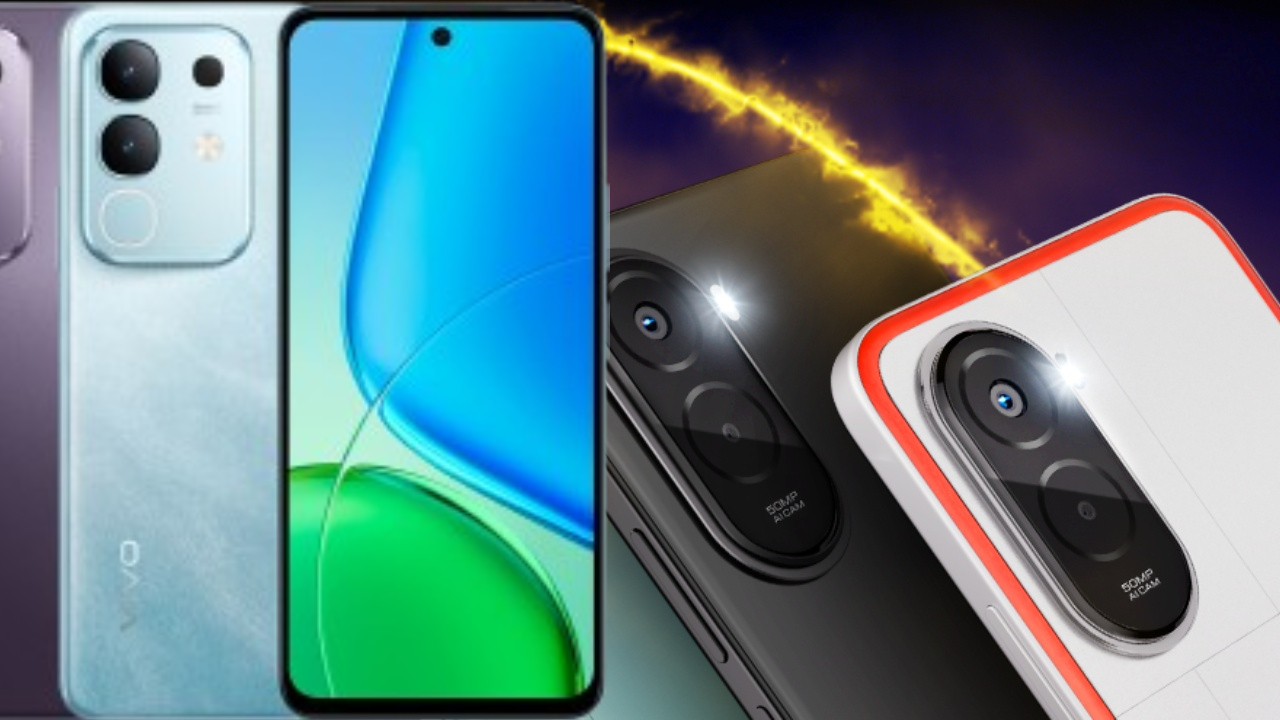 Comparison between Poco M7 Plus and Vivo T4X smartphones highlighting features, performance, and pricing.