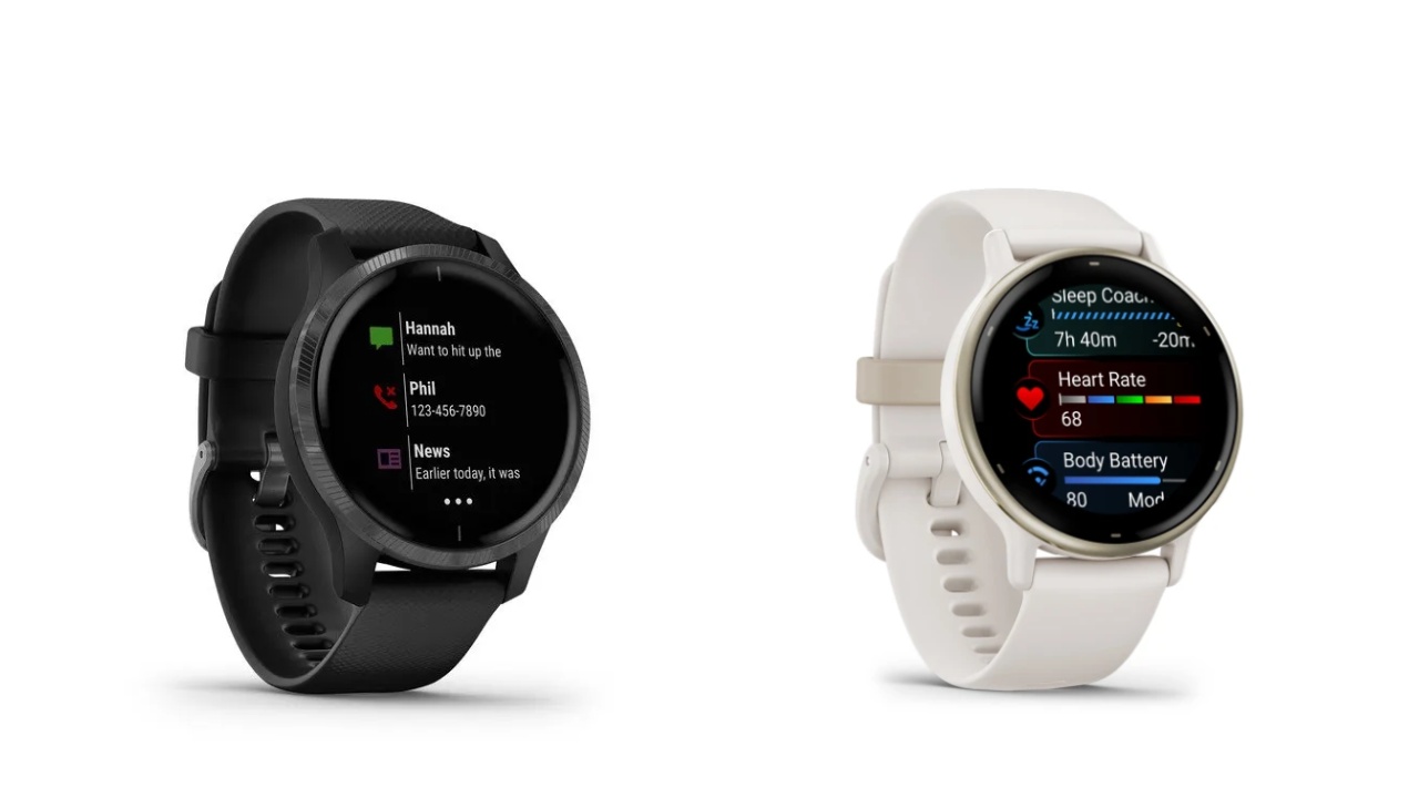 Garmin Venu 4 Vs Vivoactive 5 स्मार्टवॉच की साइड-बाय-साइड तस्वीर, जिसमें उनके डिस्प्ले और डिजाइन के अंतर को दिखाया गया है।