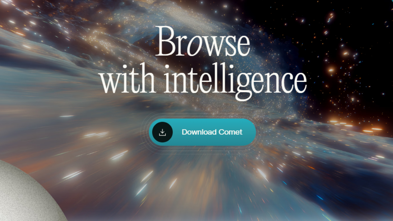 Comet Browser Free Access,एक स्क्रीनशॉट जो पर्प्लेक्सिटी कॉमेट ब्राउज़र के साइडबार में एआई के मुख्य सर्च बार दिखाता है।