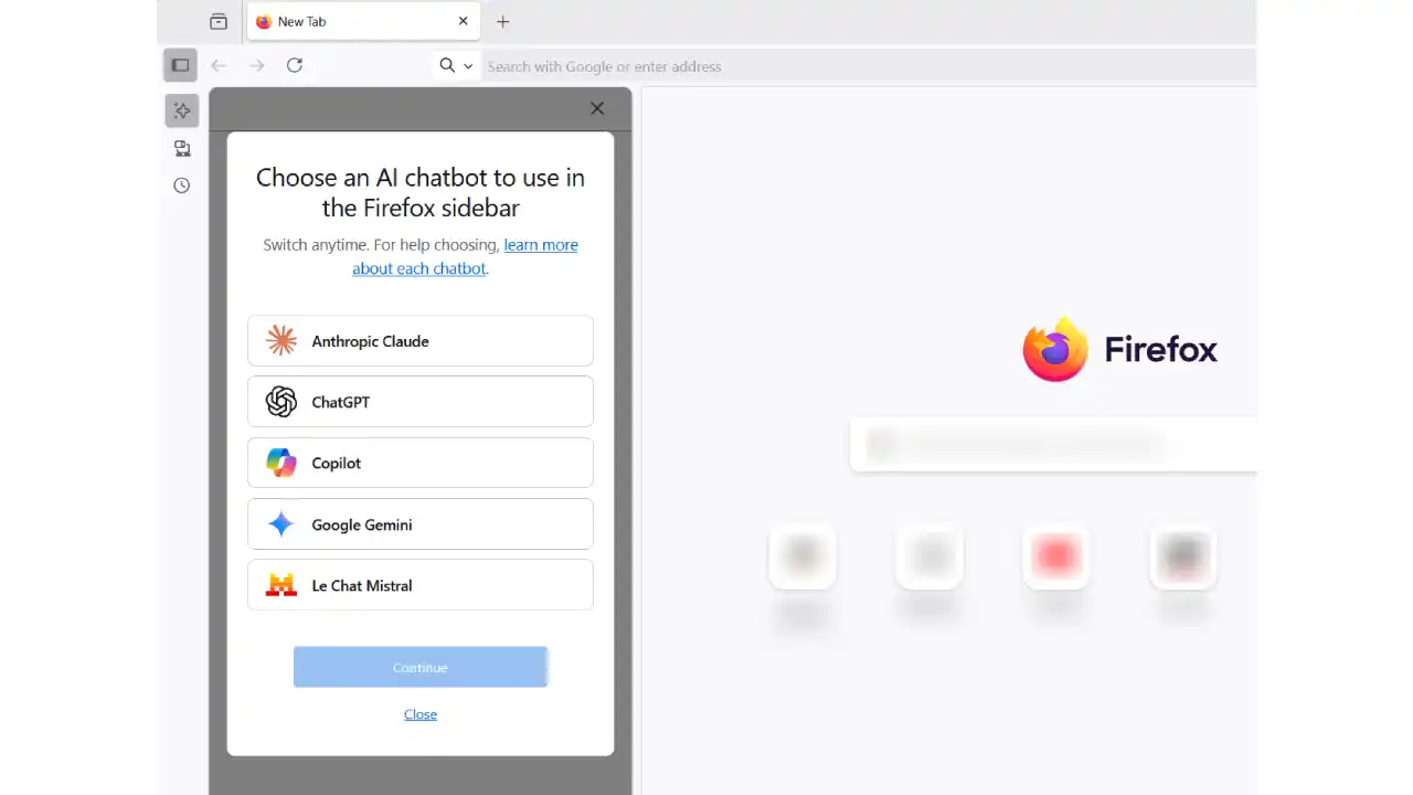 Mozilla Firefox ब्राउज़र में नया AI Window फीचर, जो उपयोगकर्ताओं को ऑप्ट-इन AI असिस्टेंट के साथ ब्राउज़िंग एक्सपीरियंस देता है।