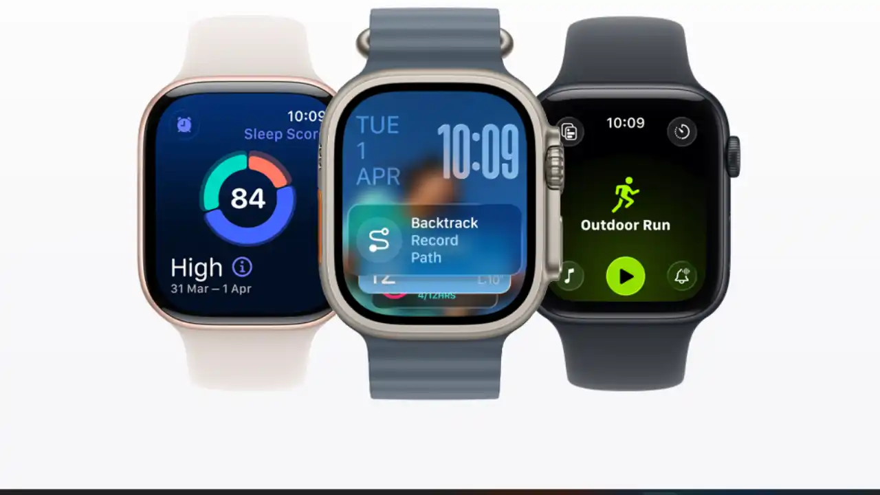 Nomad Glow 2.0 Apple Watch band की रंगीन चमक के साथ Apple Watch 2.0 पर लगाई गई विशेष बैंड की तस्वीर