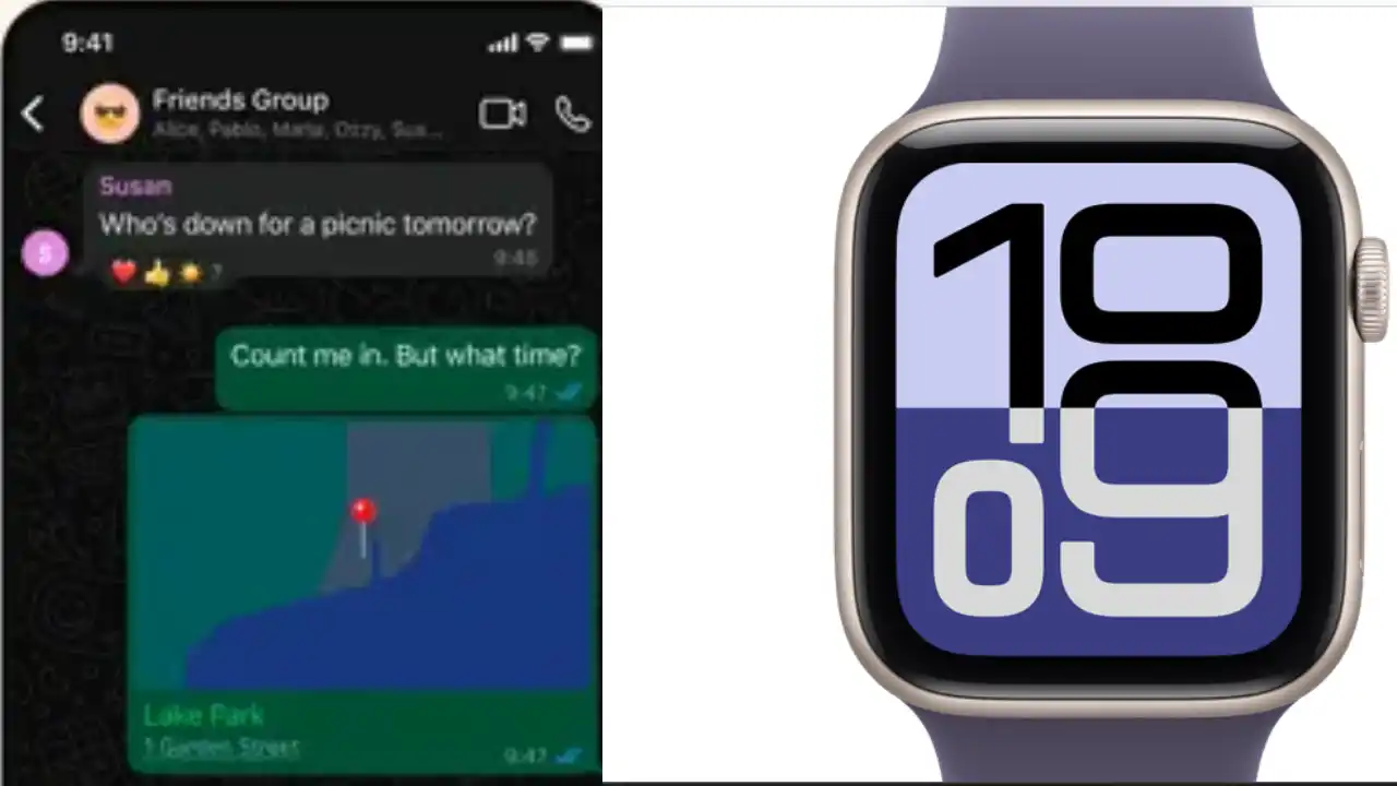 How to get Whatsapp on Apple Watch 9 ,Apple Watch Series 9 स्क्रीन पर WhatsApp ऐप चालू, संदेश पढ़ते और जवाब देते हुए उपयोगकर्ता।