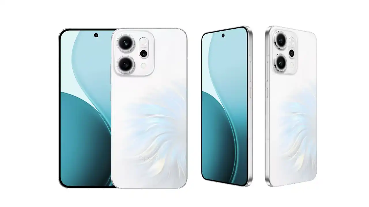 OPPO Reno 15C 5G design का स्लिम 7.8mm ग्लास बैक व्यू, Aurora Blue कलर में IP69 रेटिंग के साथ। 12GB RAM और 6500mAh बैटरी वाला मिड-रेंज किंग।