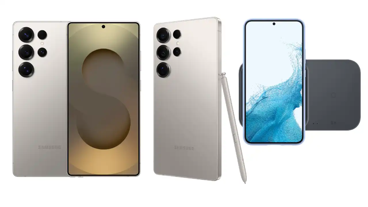 Wireless Charger Samsung, सैमसंग गैलेक्सी S26 अल्ट्रा फोन मैग्नेटिक वायरलेस चार्जर पर तेजी से चार्ज हो रहा है, Qi2 25W स्पीड दिखाते हुए।​