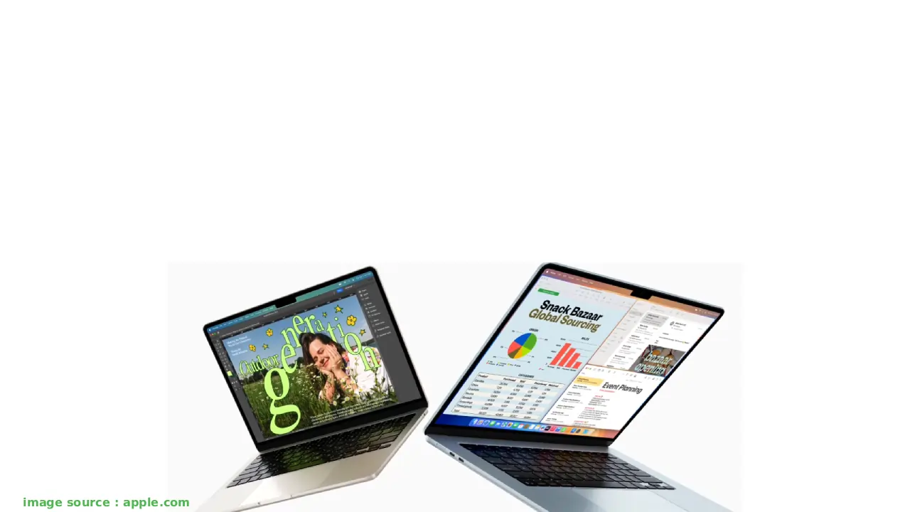 M4 MacBook Air लैपटॉप Croma Republic Day सेल में Rs 55,000 से नीचे की आकर्षक डील दिखाते हुए, स्काई ब्लू कलर में डिस्प्ले के साथ।