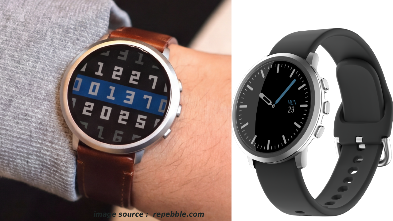 Pebble Round 2 स्मार्टवॉच का चित्र, जो Pebble Cosmos Ultra से पतला डिज़ाइन, राउंड e-paper डिस्प्ले और लंबी बैटरी लाइफ दिखाता है।