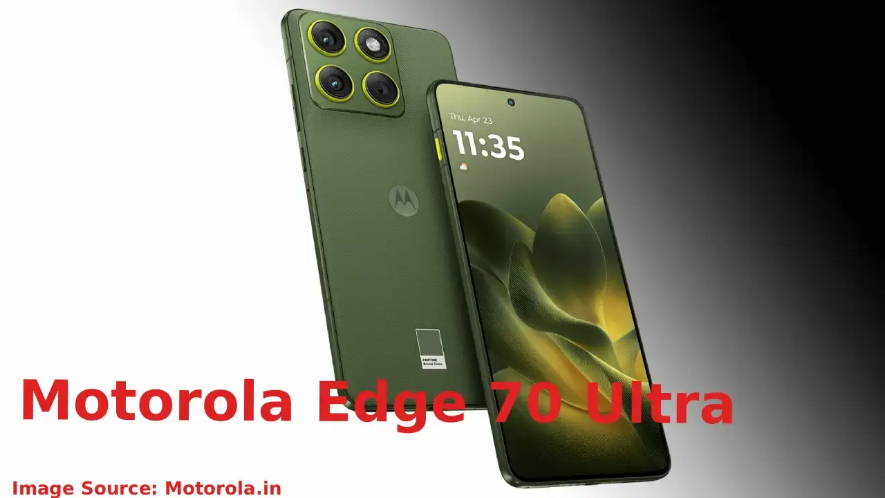 Motorola Edge 70 फ्यूजन स्मार्टफोन का आकर्षक रेंडर इमेज, जिसमें पैंटोन सिल्हूट फिनिश वाला फोन 7000mAh बैटरी, OLED डिस्प्ले और ट्रिपल कैमरा सेटअप हाइलाइटेड दिख रहा है। बैकग्राउंड में Motorola Edge 70 Ultra rumors से जुड़े ग्राफिक्स और भारत लॉन्च टीजर।