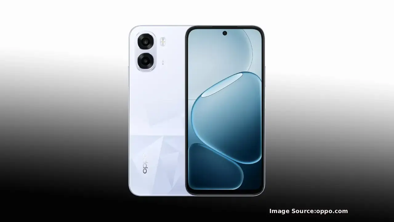 OPPO K14x 5G स्मार्टफोन का लॉन्च इमेज: 6500mAh बैटरी, 120Hz डिस्प्ले और ₹14,999 Oppo K14X 5G Price के साथ भारत में नया धमाका। Icy Blue कलर वेरिएंट दिखाते हुए आधिकारिक पोस्टर।